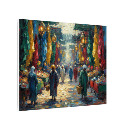 Middle Eastern Market Matte Canvas Wall Art — Colorful Bazaar Street Scene