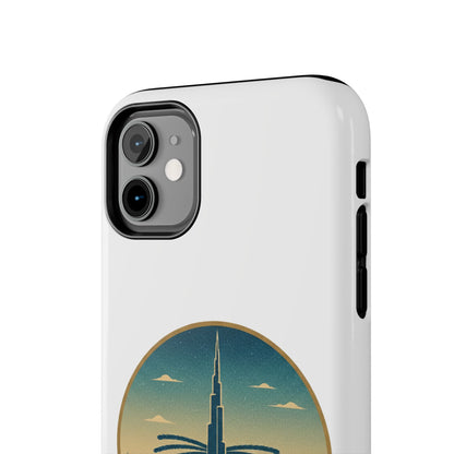 Coque de téléphone résistante motif skyline de Dubaï — Étui de voyage rétro palmiers du désert