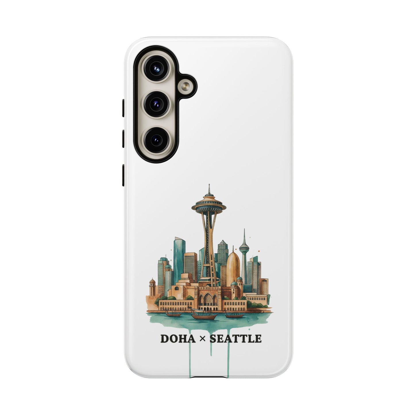Coque de téléphone résistante Doha x Seattle Skyline — Protection pour téléphone inspirée de la ville