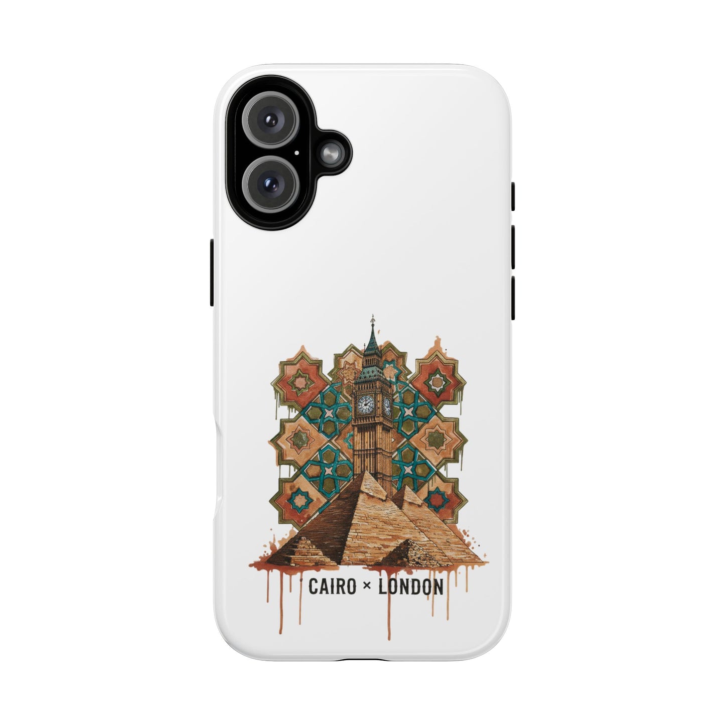 Cairo × London Phone Case — Vintage Mosaic Pyramids & Big Ben Travel Design