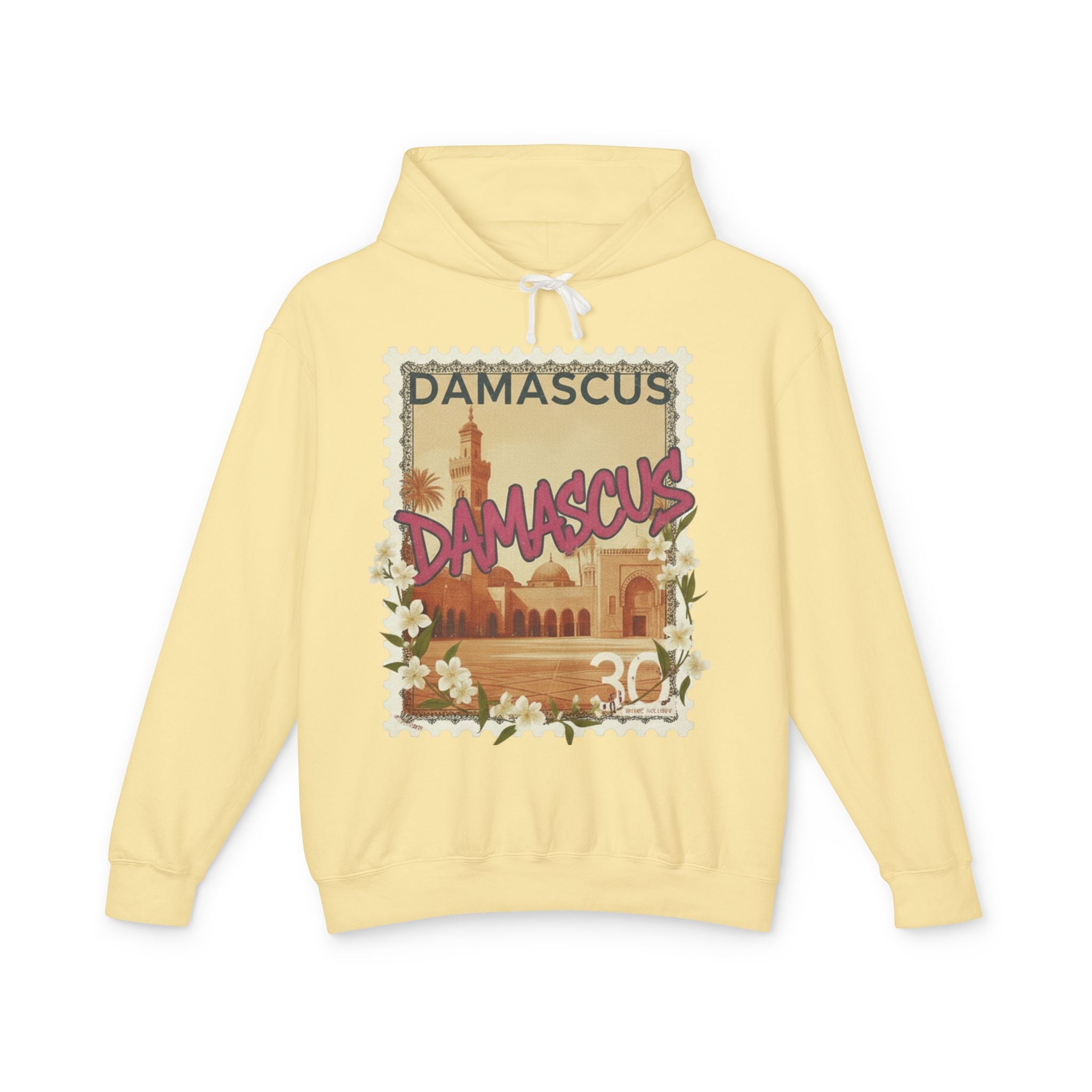 Damascus Vintage Postage Hoodie — Retro Travel Sweatshirt