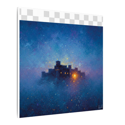 Tableau sur toile mate « Forteresse de la Nuit Étoilée » — Paysage mystique de château bleu