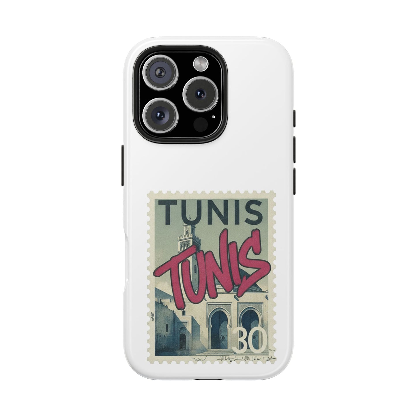 Coque de téléphone résistante à motif timbre vintage de Tunis — Étui de téléphone rétro pour voyage en Tunisie