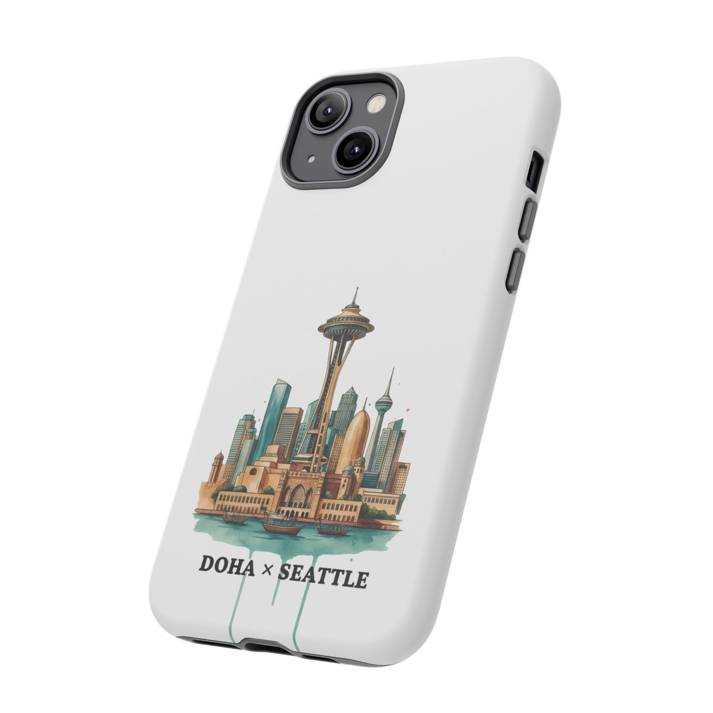 Coque de téléphone résistante Doha x Seattle Skyline — Protection pour téléphone inspirée de la ville