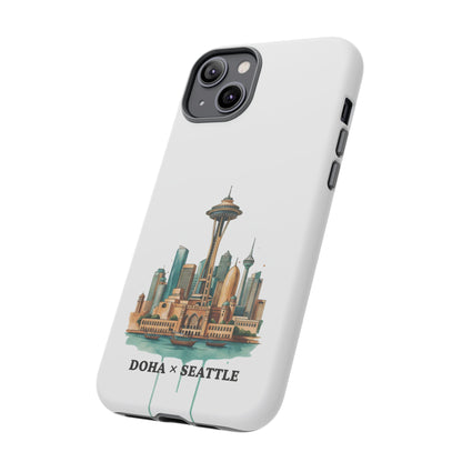 Coque de téléphone résistante Doha x Seattle Skyline — Protection pour téléphone inspirée de la ville