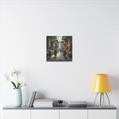Middle Eastern Market Matte Canvas Wall Art — Colorful Bazaar Street Scene