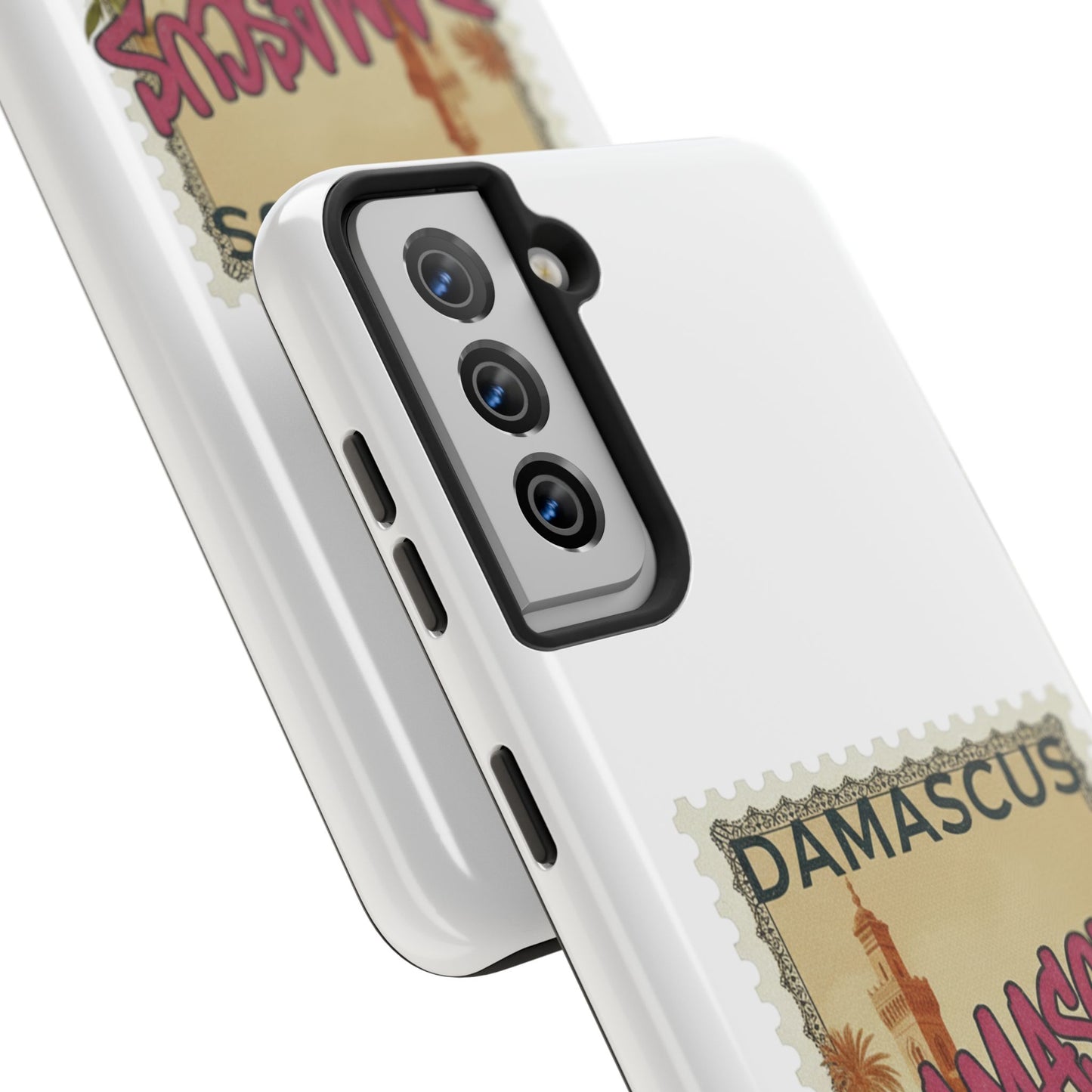 Étui de téléphone résistant à motif de timbres vintage Damas — Coque de téléphone rétro pour voyage