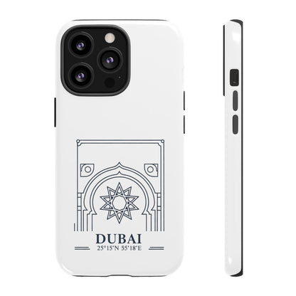 Dubai Architectural Phone Case — Minimal Souvenir Travel Design with Coordinates