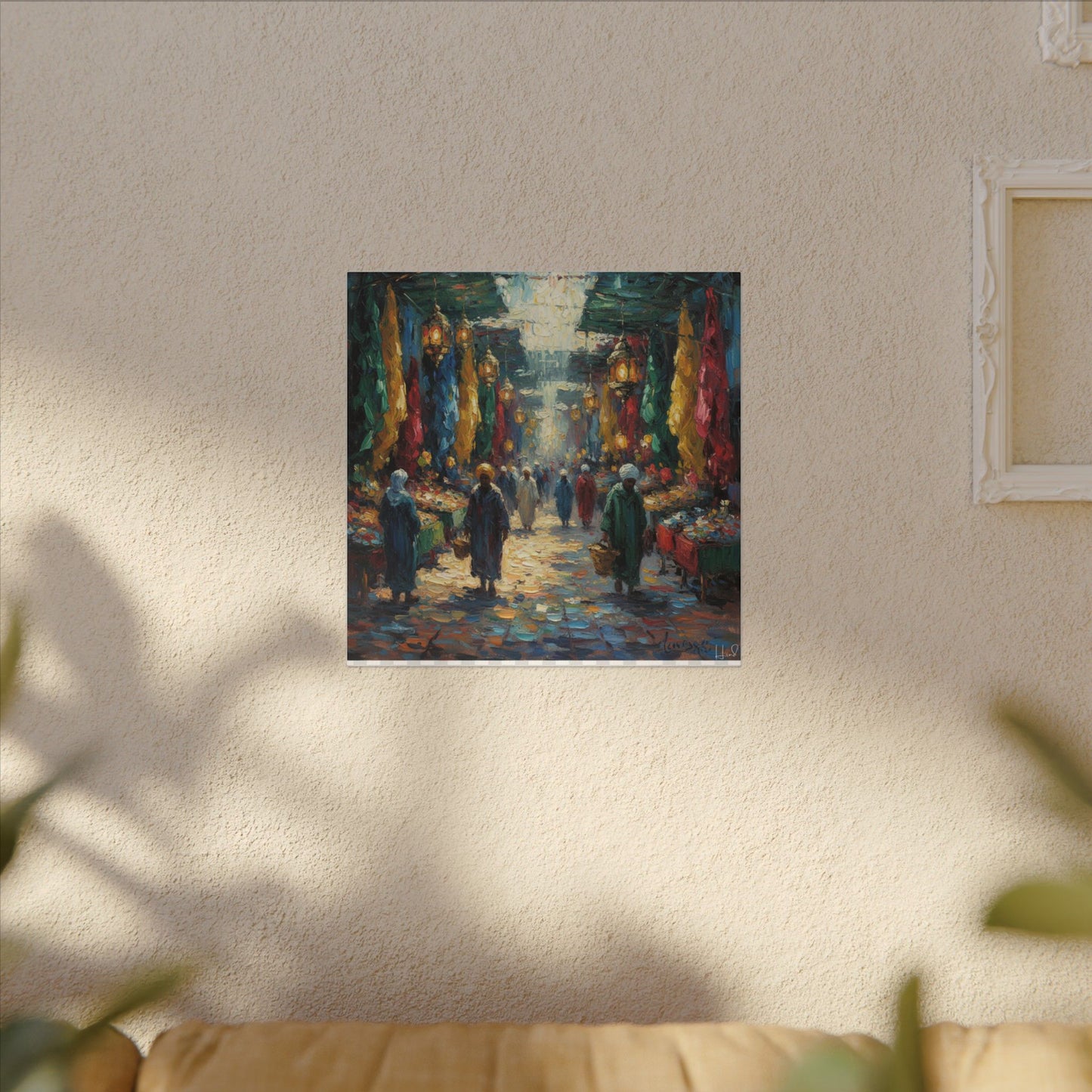 Middle Eastern Market Matte Canvas Wall Art — Colorful Bazaar Street Scene