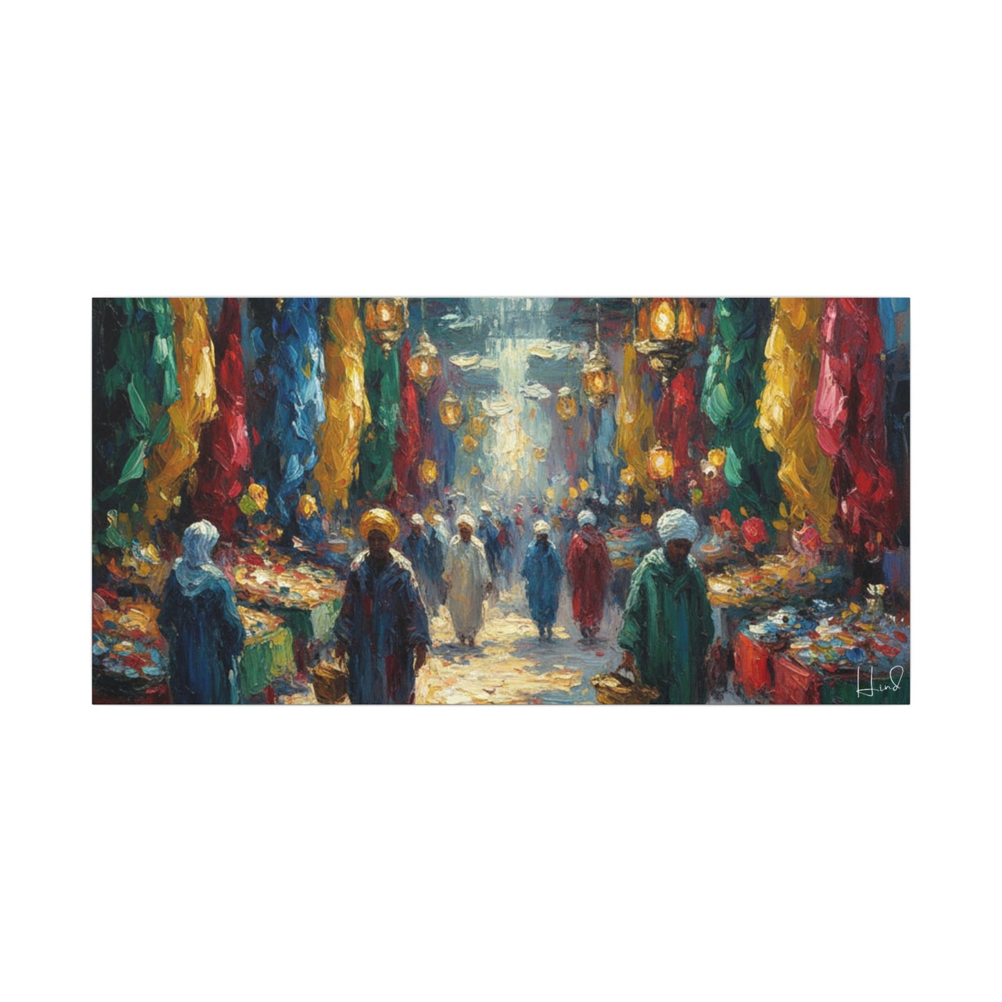 Middle Eastern Market Matte Canvas Wall Art — Colorful Bazaar Street Scene