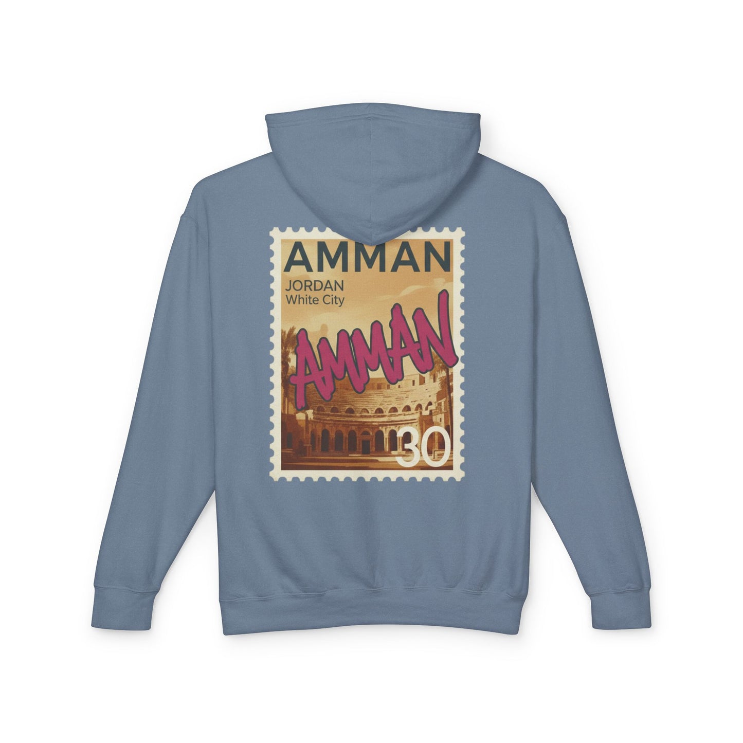 Amman Stamp Hoodie — Vintage Jordan Travel Graphic Sweatshirt