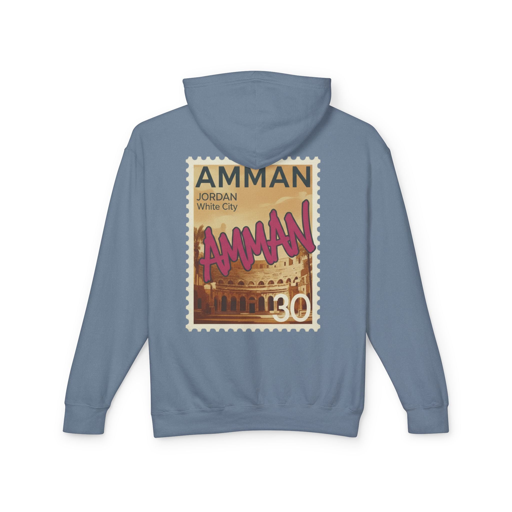 Amman Stamp Hoodie — Vintage Jordan Travel Graphic Sweatshirt