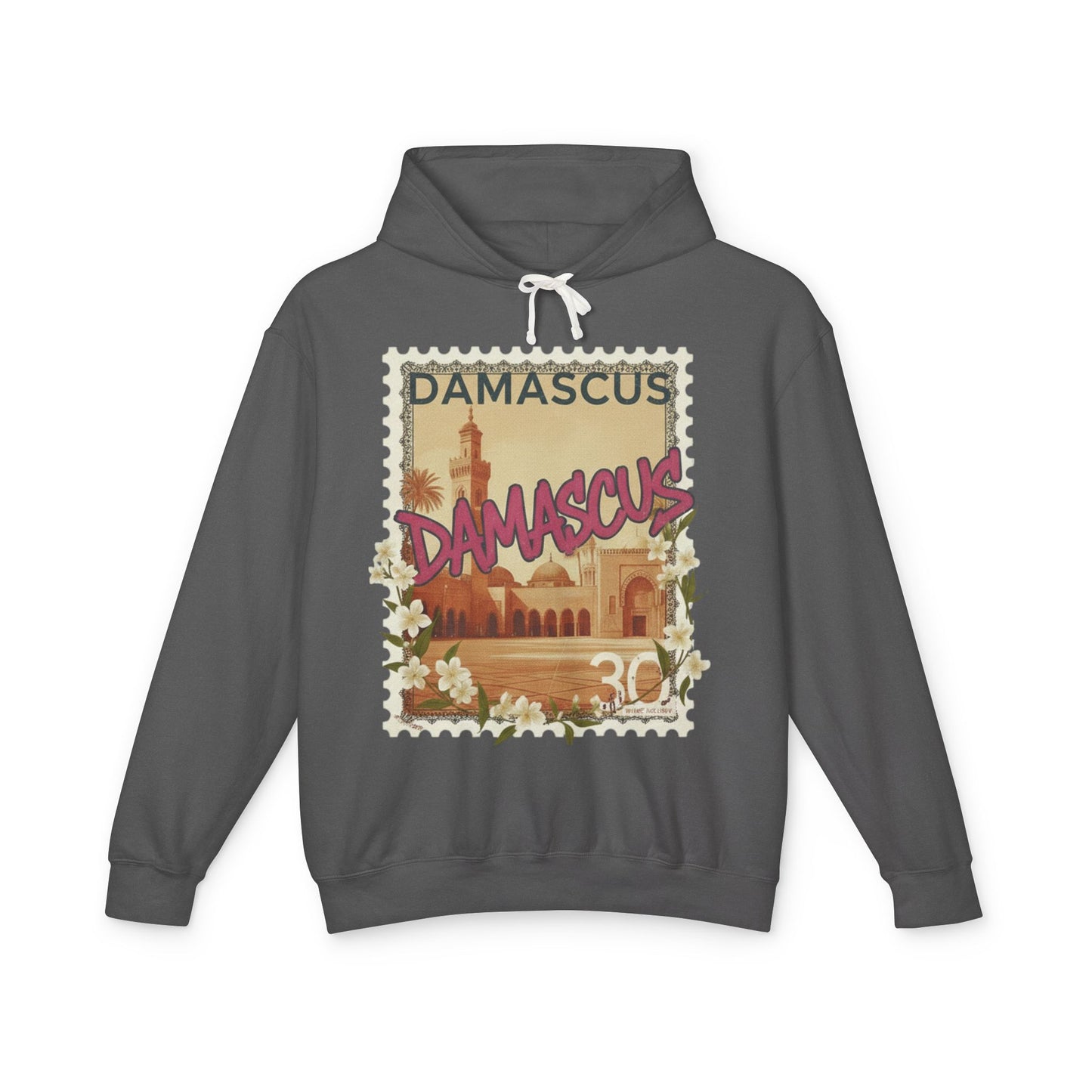 Damascus Vintage Postage Hoodie — Retro Travel Sweatshirt