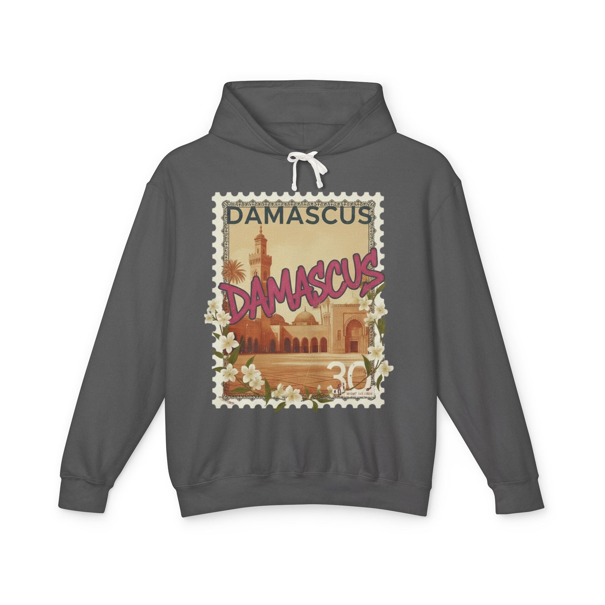 Damascus Vintage Postage Hoodie — Retro Travel Sweatshirt