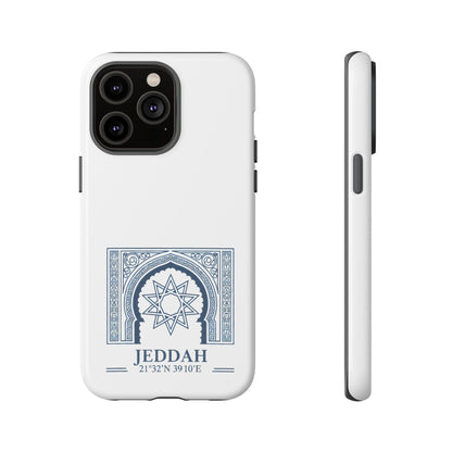 Jeddah Coordinates Phone Case — Blue Islamic Arch Travel Souvenir
