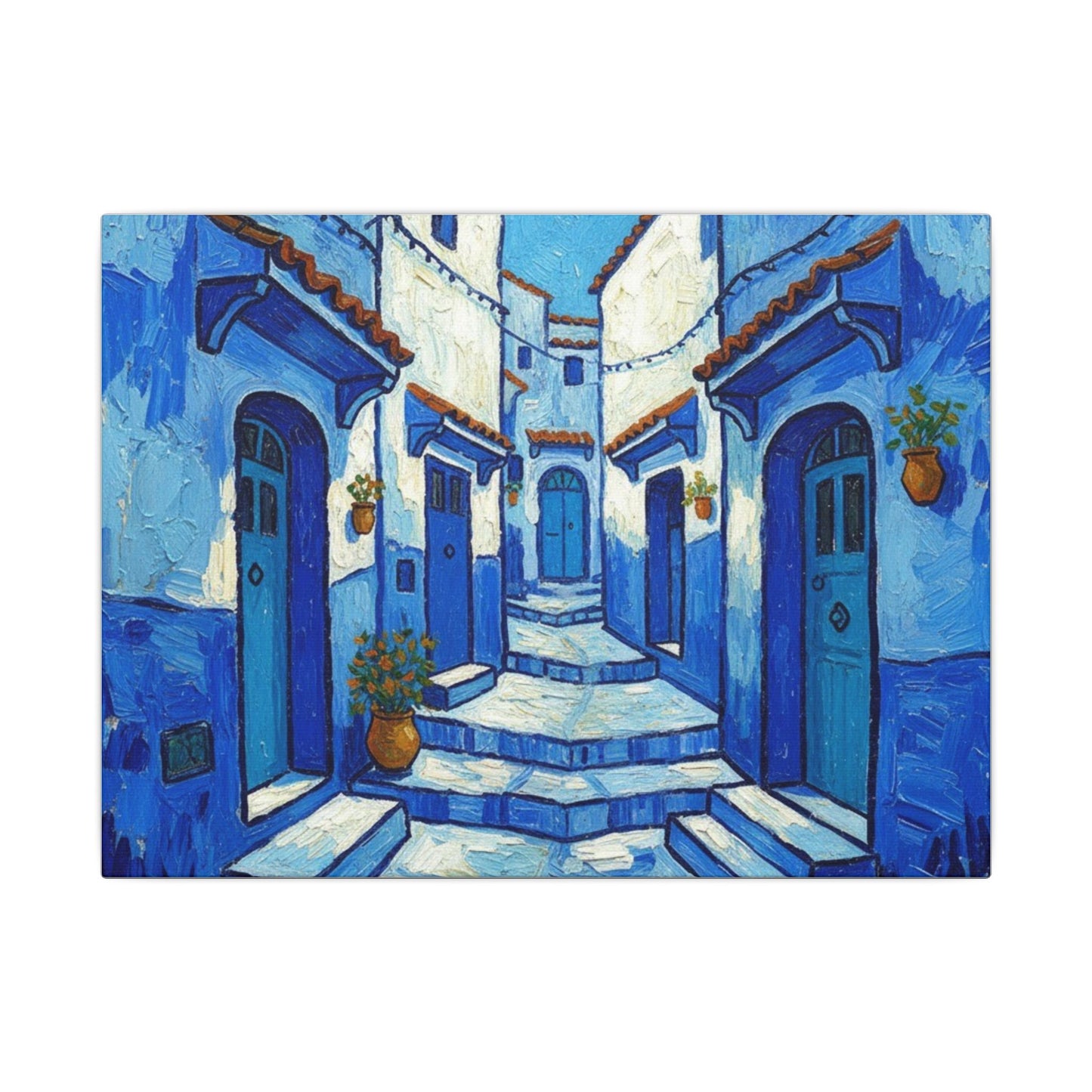 Mediterranean Blue Alley Canvas Print — Stretched Matte Wall Art