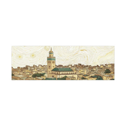 Moroccan Cityscape Canvas Print — Starry Night-Inspired Mosque Wall Art