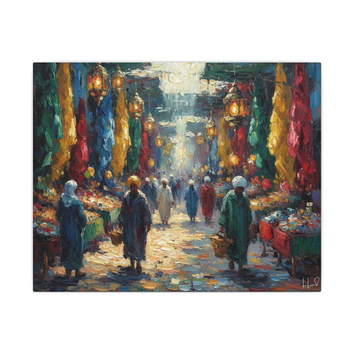Middle Eastern Market Matte Canvas Wall Art — Colorful Bazaar Street Scene