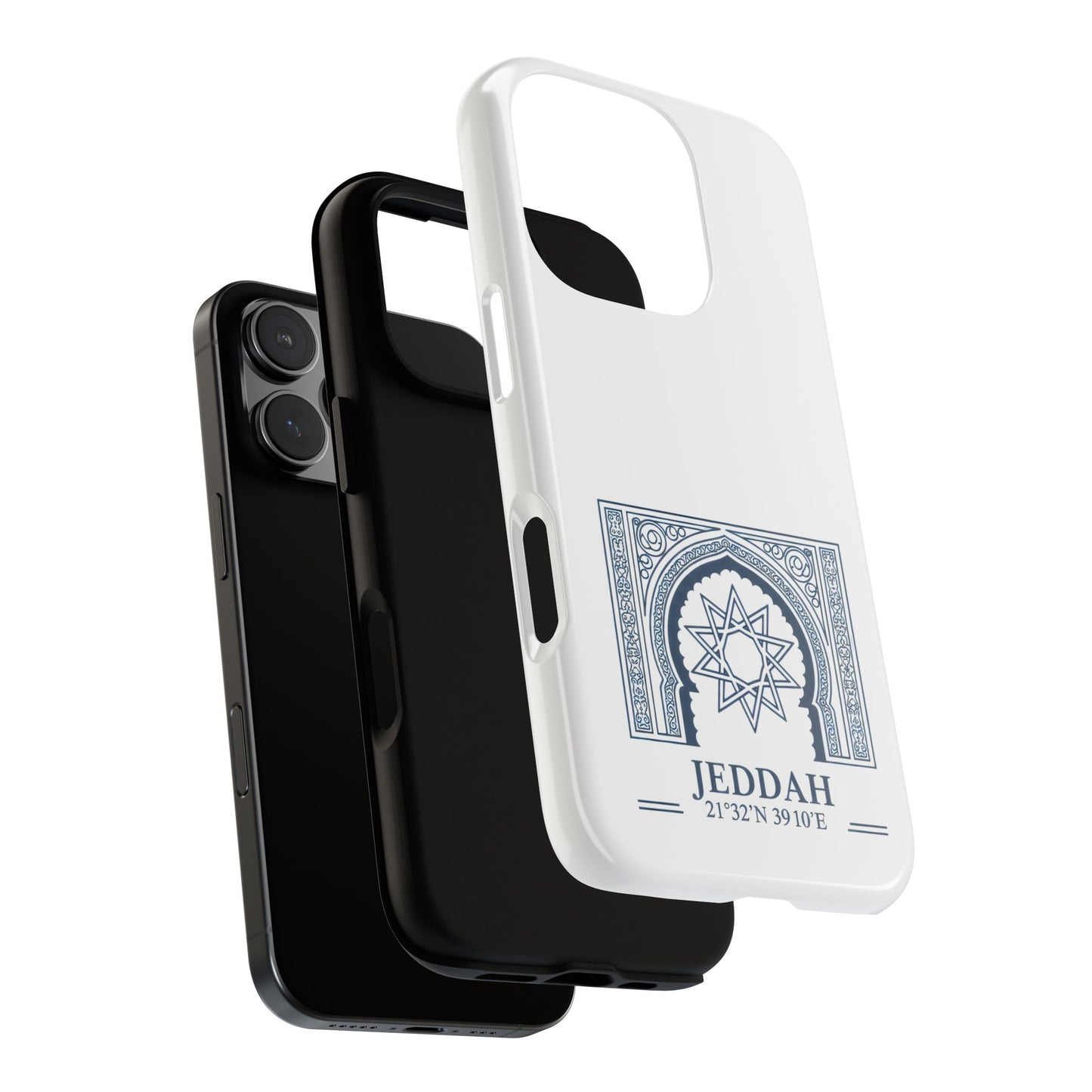 Jeddah Coordinates Phone Case — Blue Islamic Arch Travel Souvenir