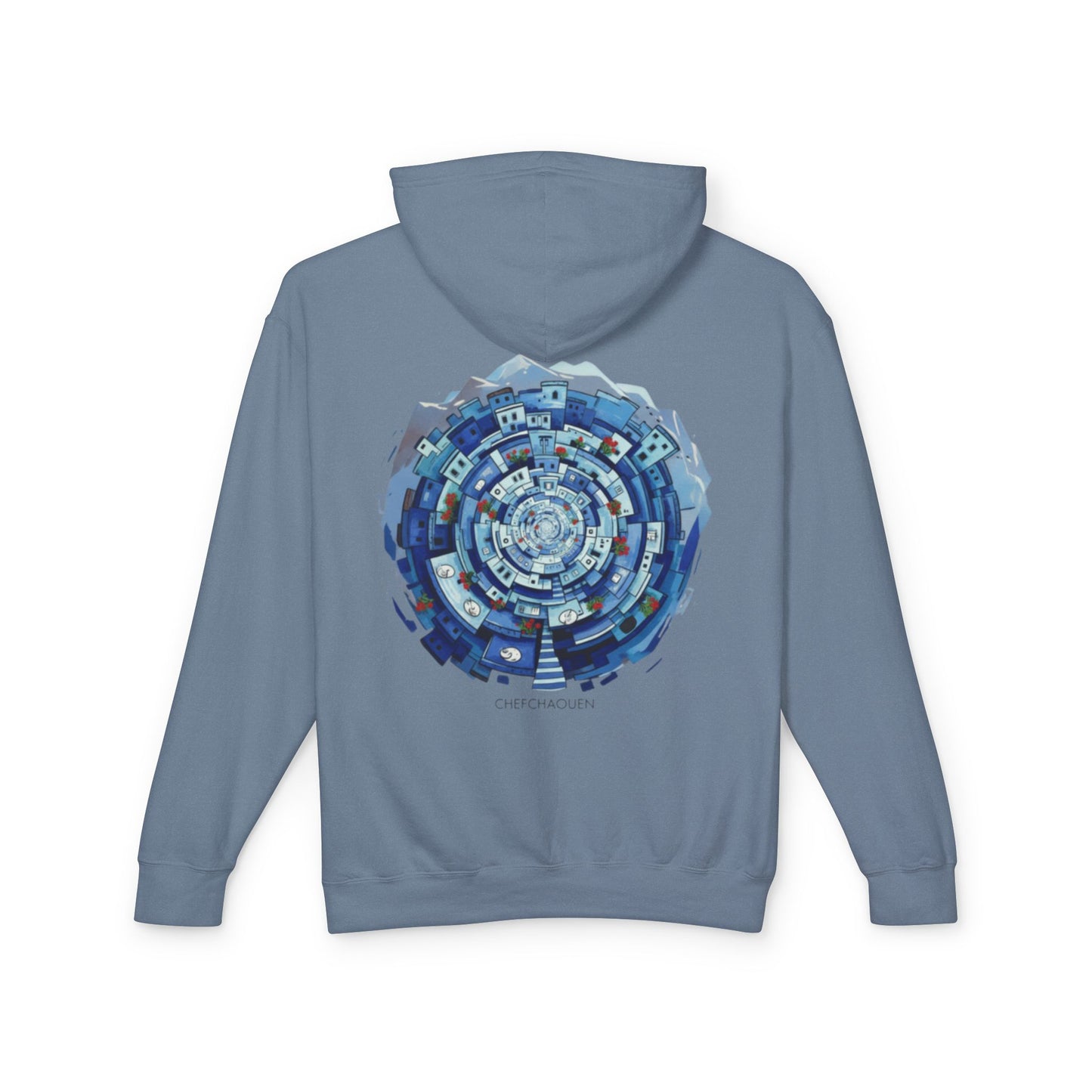 Abstract Blue Mandala Hoodie — Geometric Spiral Art Lightweight Hoodie