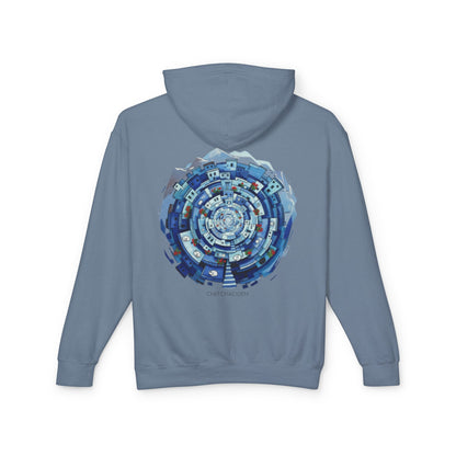 Abstract Blue Mandala Hoodie — Geometric Spiral Art Lightweight Hoodie