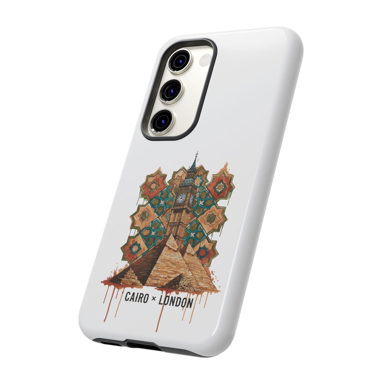 Cairo × London Phone Case — Vintage Mosaic Pyramids & Big Ben Travel Design