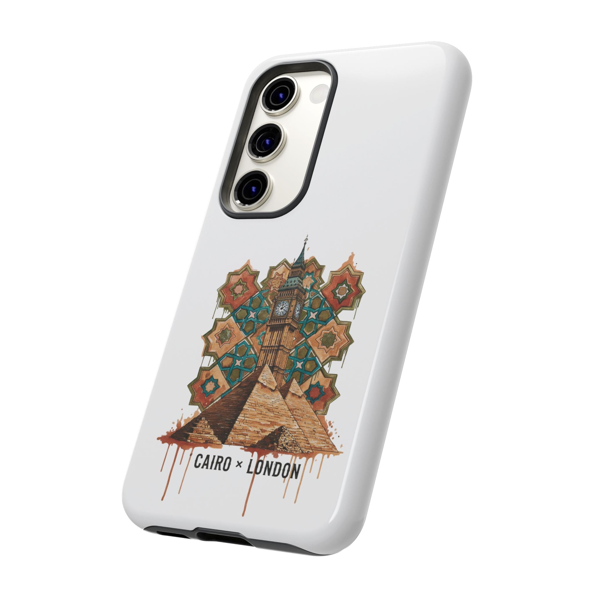 Cairo × London Phone Case — Vintage Mosaic Pyramids & Big Ben Travel Design