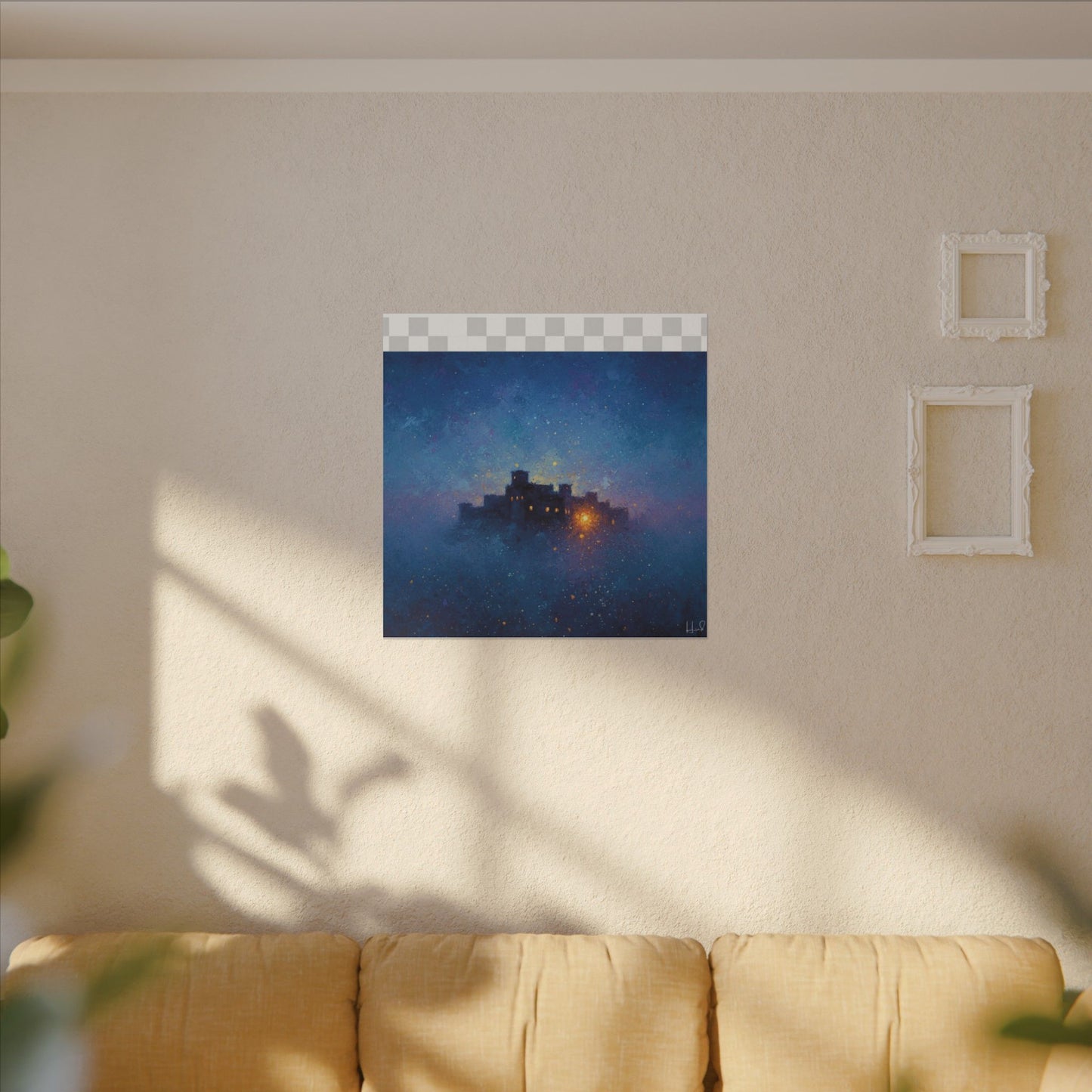 Tableau sur toile mate « Forteresse de la Nuit Étoilée » — Paysage mystique de château bleu