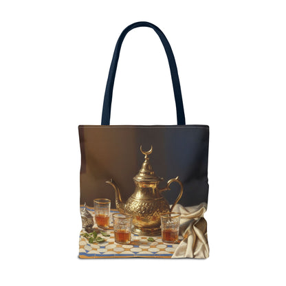 Moroccan Tea Set Tote Bag — Brass Teapot & Glasses AOP Tote