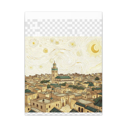 Moroccan Cityscape Canvas Print — Starry Night-Inspired Mosque Wall Art