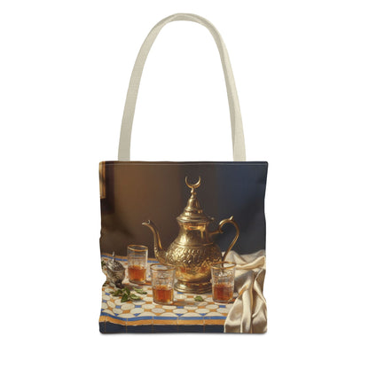 Moroccan Tea Set Tote Bag — Brass Teapot & Glasses AOP Tote