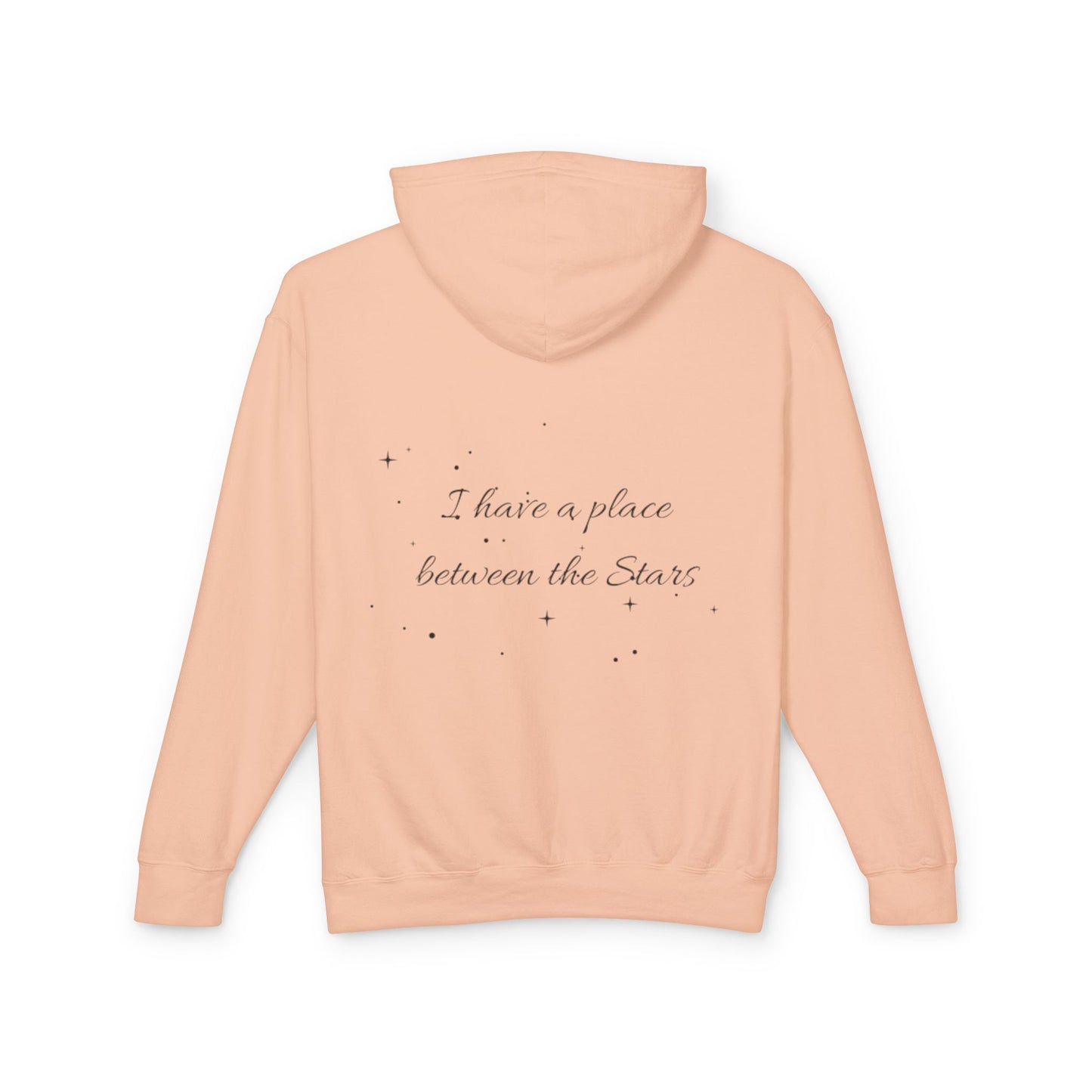 Starry Script Hoodie — "I Have a Place Between the Stars" Lightweight Pullover