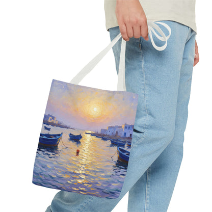 Sunset Harbor Tote Bag - Seaside Boats Art Print
