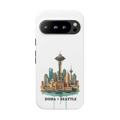 Coque de téléphone résistante Doha x Seattle Skyline — Protection pour téléphone inspirée de la ville