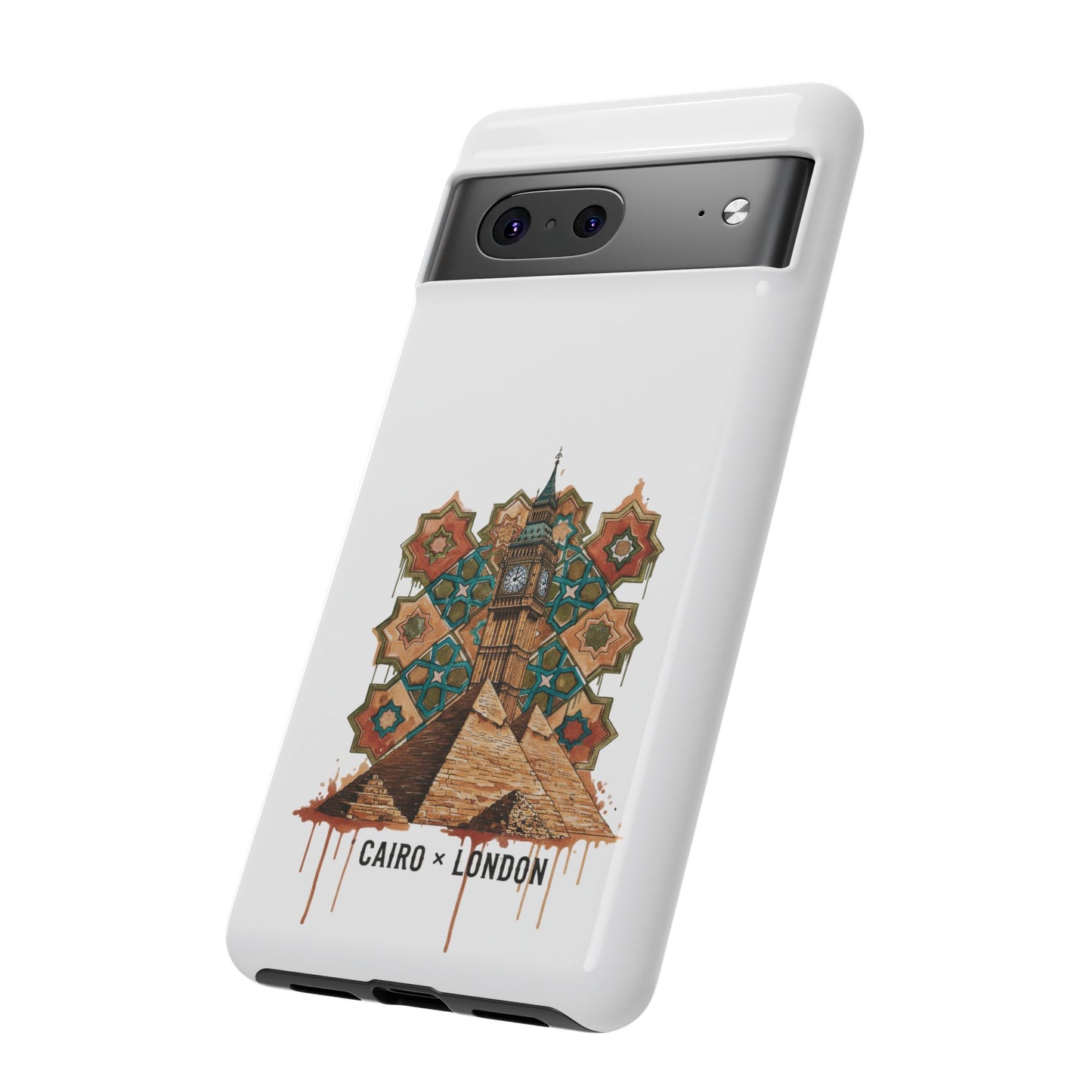 Cairo × London Phone Case — Vintage Mosaic Pyramids & Big Ben Travel Design