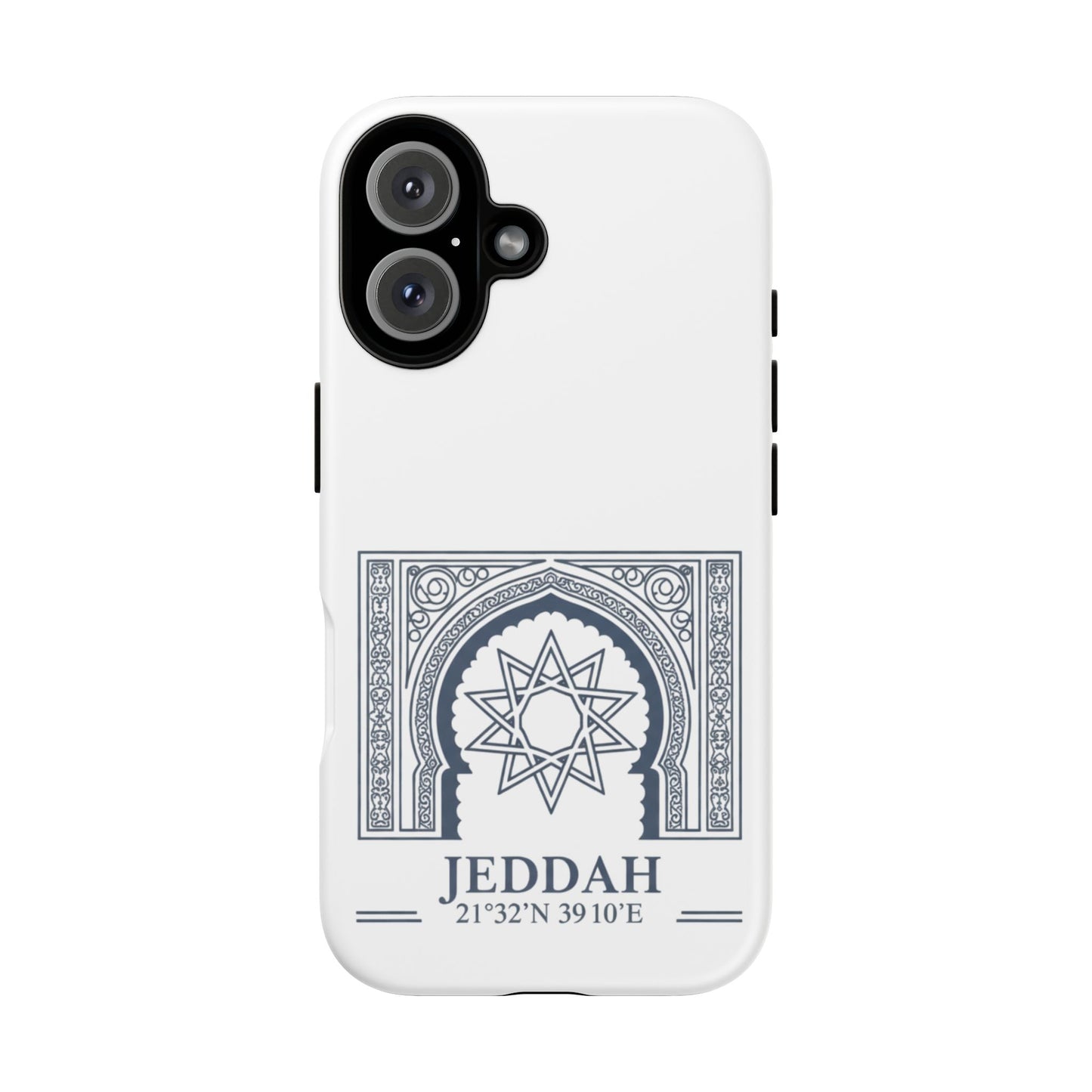 Jeddah Coordinates Phone Case — Arabic Arch Geometric Design