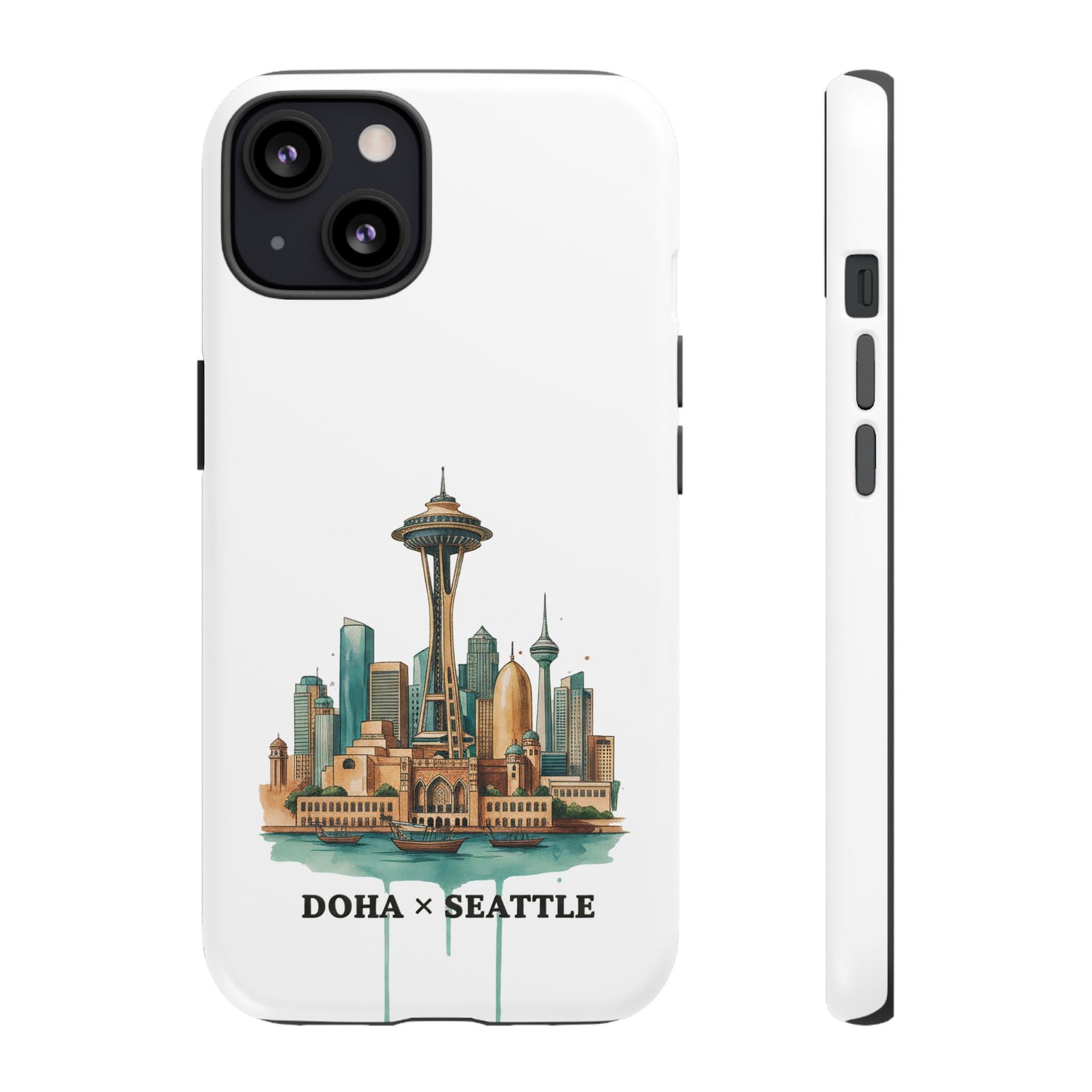 Coque de téléphone résistante Doha x Seattle Skyline — Protection pour téléphone inspirée de la ville