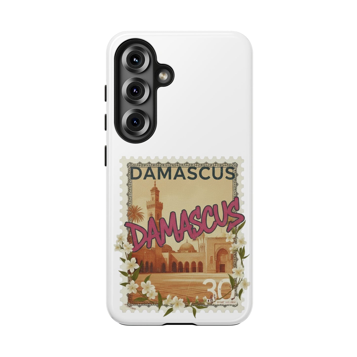 Étui de téléphone résistant à motif de timbres vintage Damas — Coque de téléphone rétro pour voyage