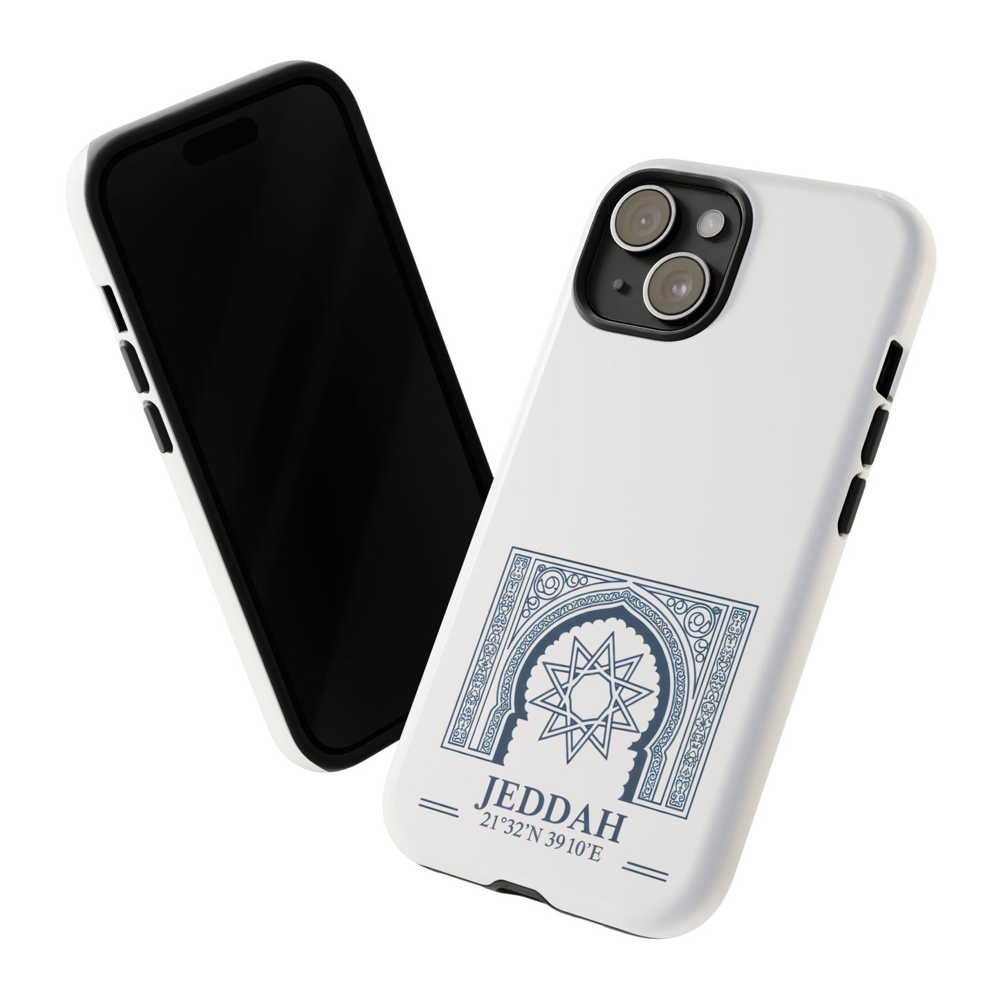 Jeddah Coordinates Phone Case — Blue Islamic Arch Travel Souvenir