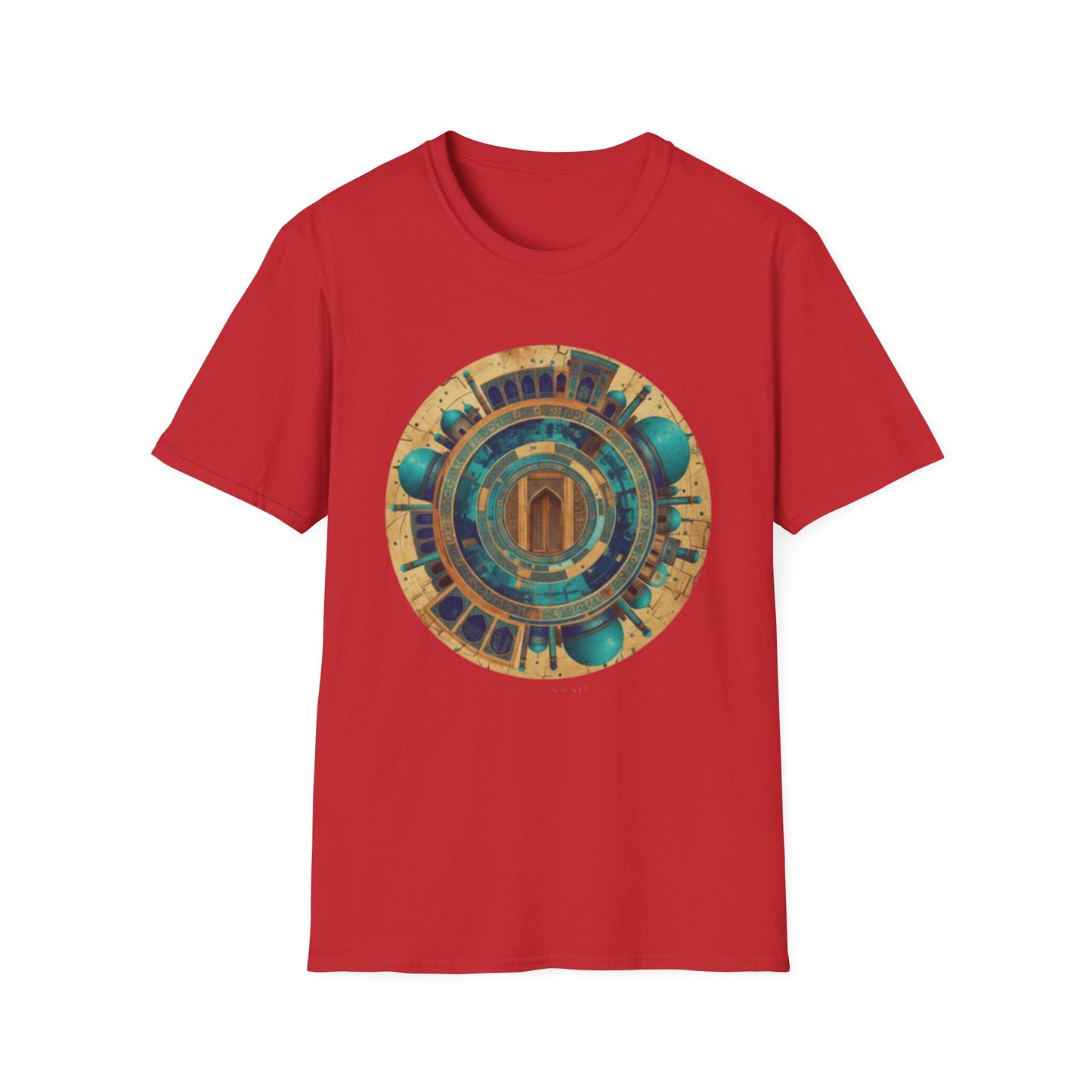 Sacred Geometry Mandala T-Shirt — Teal & Gold Spiritual Art Tee