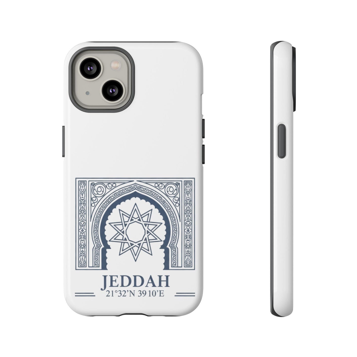 Jeddah Coordinates Phone Case — Arabic Arch Geometric Design