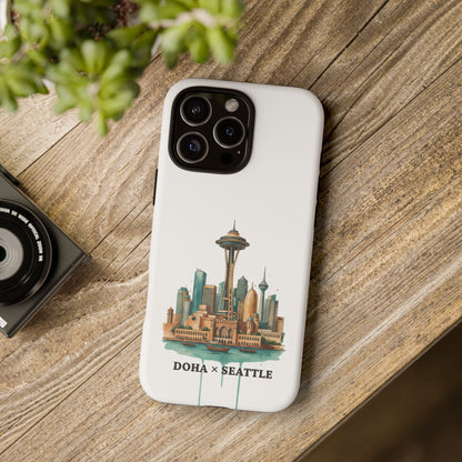 Coque de téléphone résistante Doha x Seattle Skyline — Protection pour téléphone inspirée de la ville