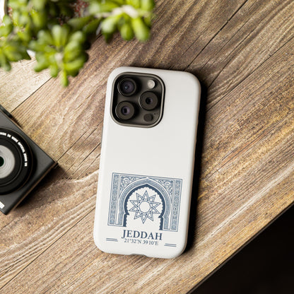 Jeddah Coordinates Phone Case — Blue Islamic Arch Travel Souvenir