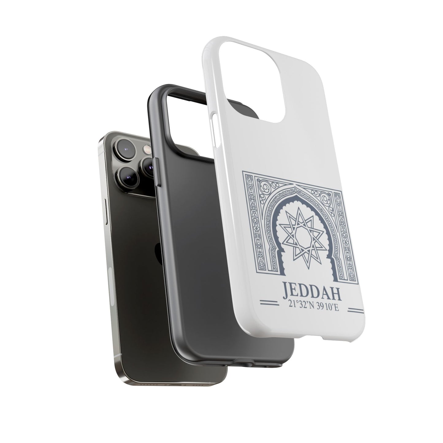 Jeddah Coordinates Phone Case — Arabic Arch Geometric Design