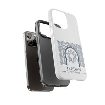 Jeddah Coordinates Phone Case — Arabic Arch Geometric Design