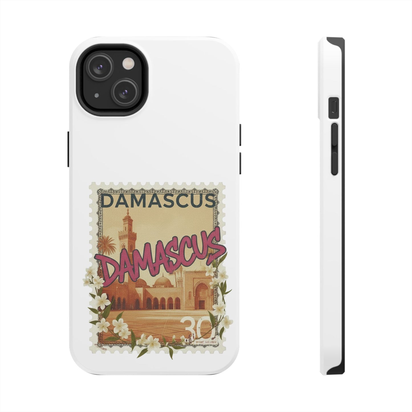 Étui de téléphone résistant à motif de timbres vintage Damas — Coque de téléphone rétro pour voyage