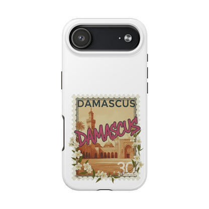 Étui de téléphone résistant à motif de timbres vintage Damas — Coque de téléphone rétro pour voyage