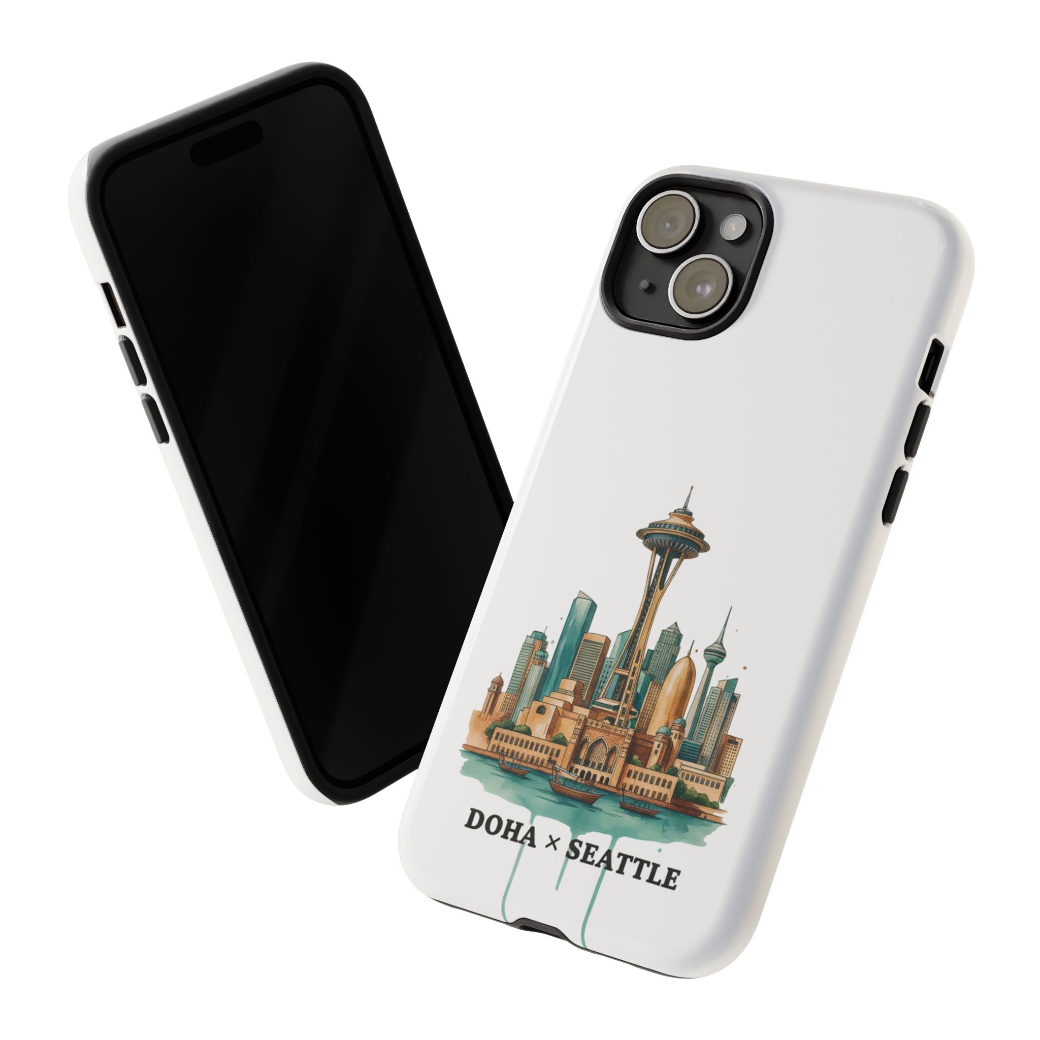 Doha x Seattle Skyline Tough Phone Case — Cityscape Protective Phone Cover