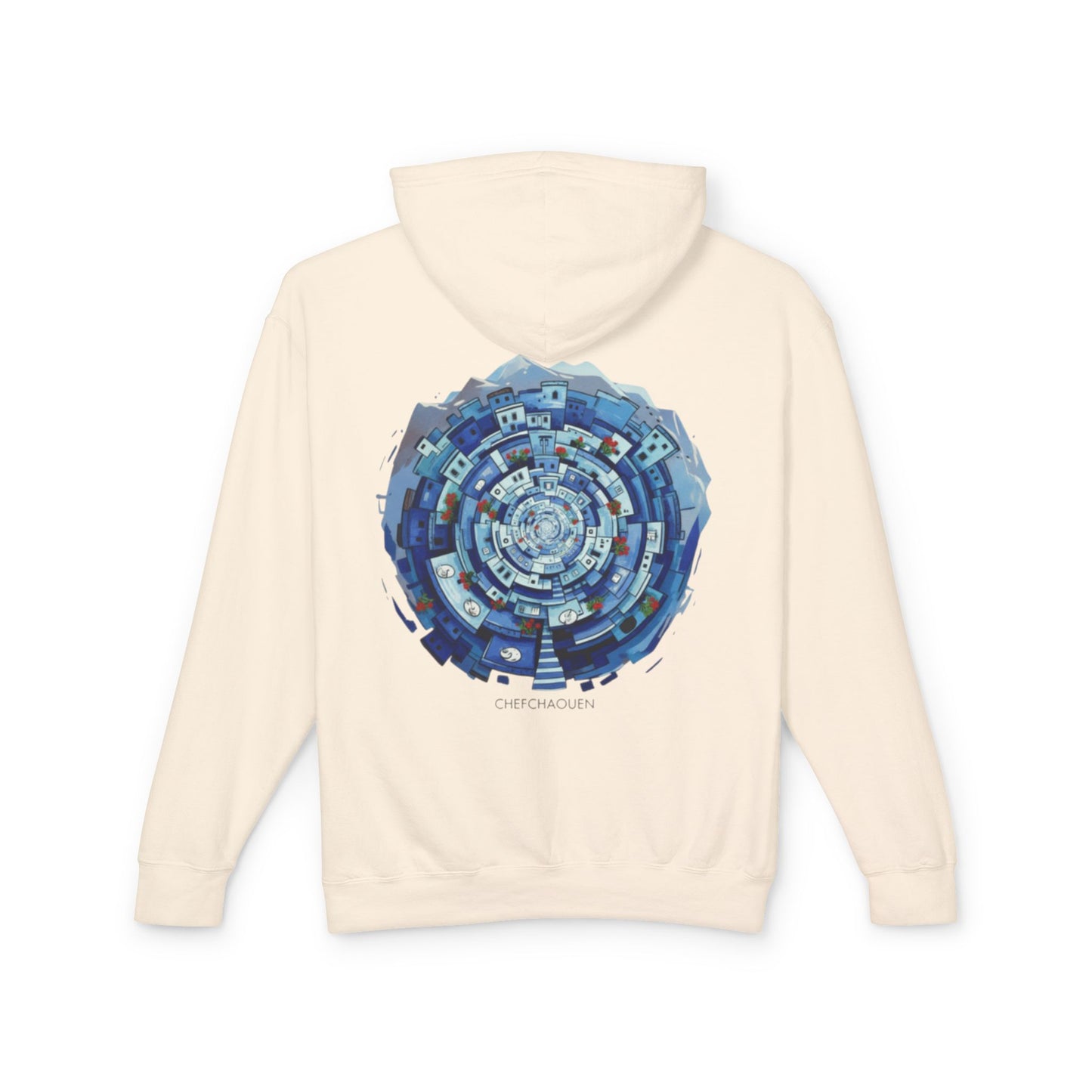Abstract Blue Mandala Hoodie — Geometric Spiral Art Lightweight Hoodie