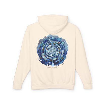 Abstract Blue Mandala Hoodie — Geometric Spiral Art Lightweight Hoodie
